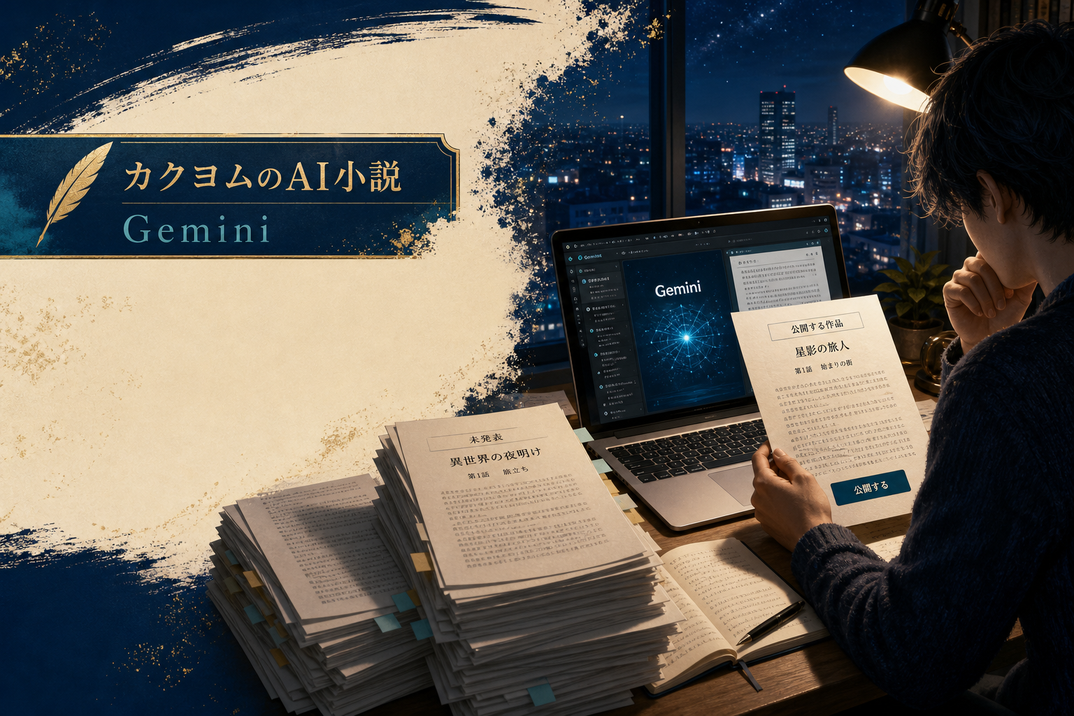 カクヨムのAI小説。有料Geminiで下書きを積んでから公開するイメージ
